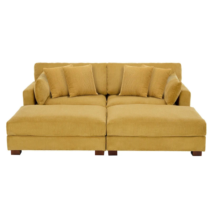 Modern Corduroy Sectional Sofa With Armrest Cushions