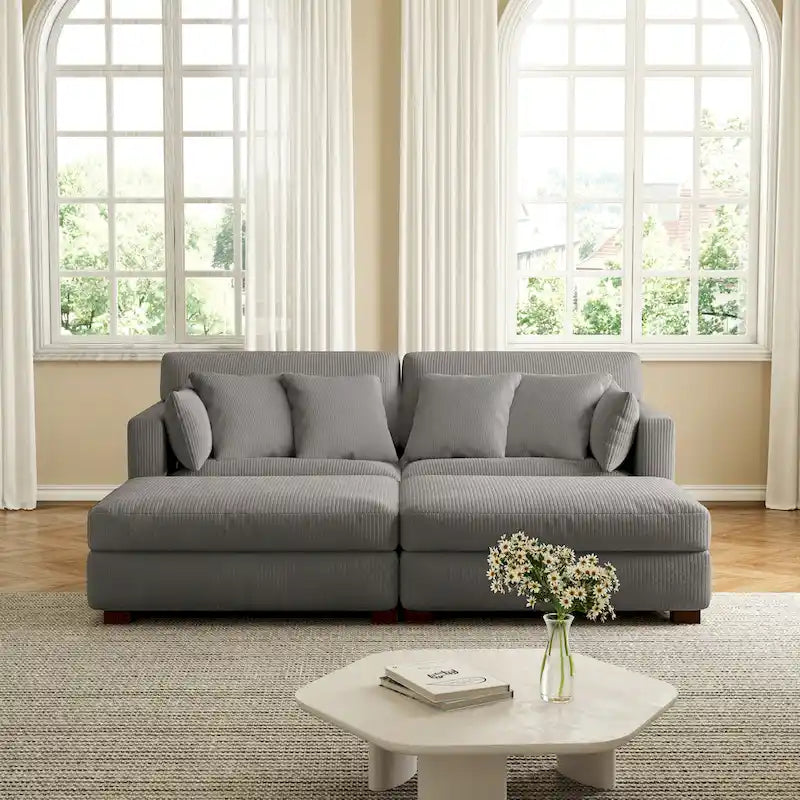 Modern Corduroy Sectional Sofa With Armrest Cushions