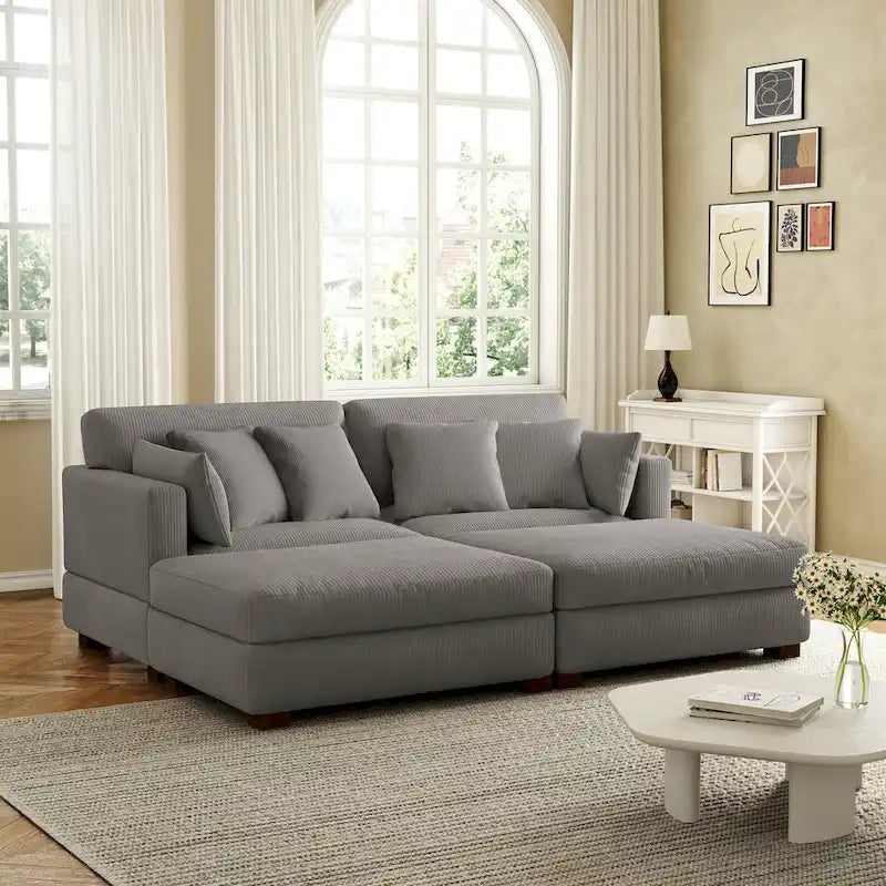 Modern Corduroy Sectional Sofa With Armrest Cushions