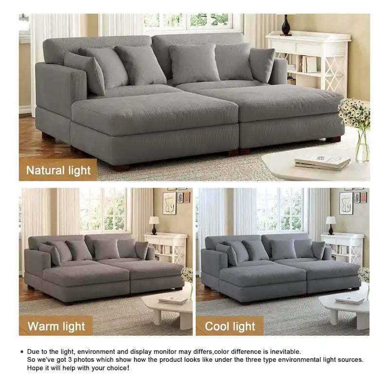 Modern Corduroy Sectional Sofa With Armrest Cushions