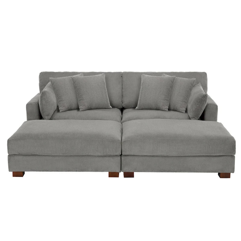 Modern Corduroy Sectional Sofa With Armrest Cushions