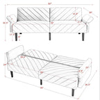 87 Velvet Convertible Folding Sofa Bed with Adjustable Armrests