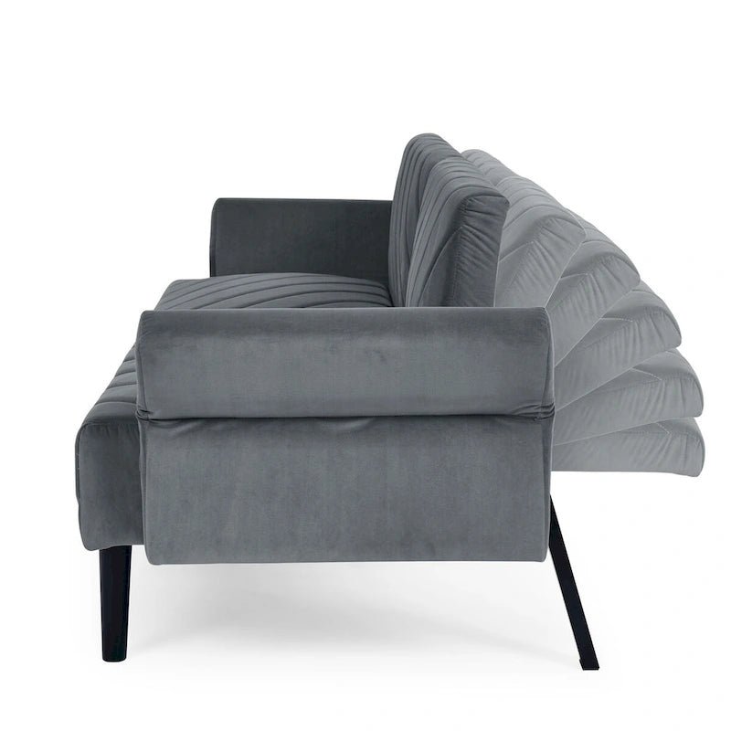 87 Velvet Convertible Folding Sofa Bed with Adjustable Armrests