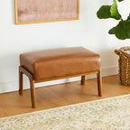 Glitzhome 24.5W Leatherette Accent Stool With Walnut Rubberwood Legs