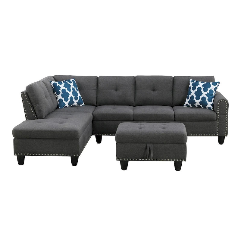 Alger 98-inch Wide Left Hand Facing Sofa with Chaise and Ottoman - 98W x 71D x 33H