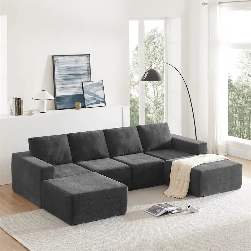 Modular U Shaped Sectional Sofa,Luxury Chenille Floor Couch Set
