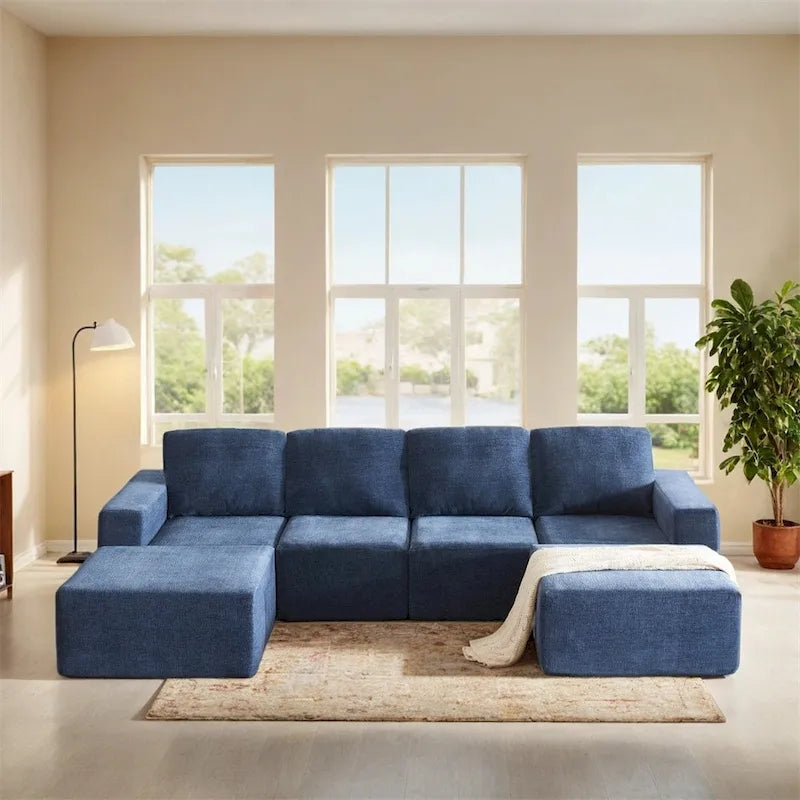 Modular U Shaped Sectional Sofa,Luxury Chenille Floor Couch Set