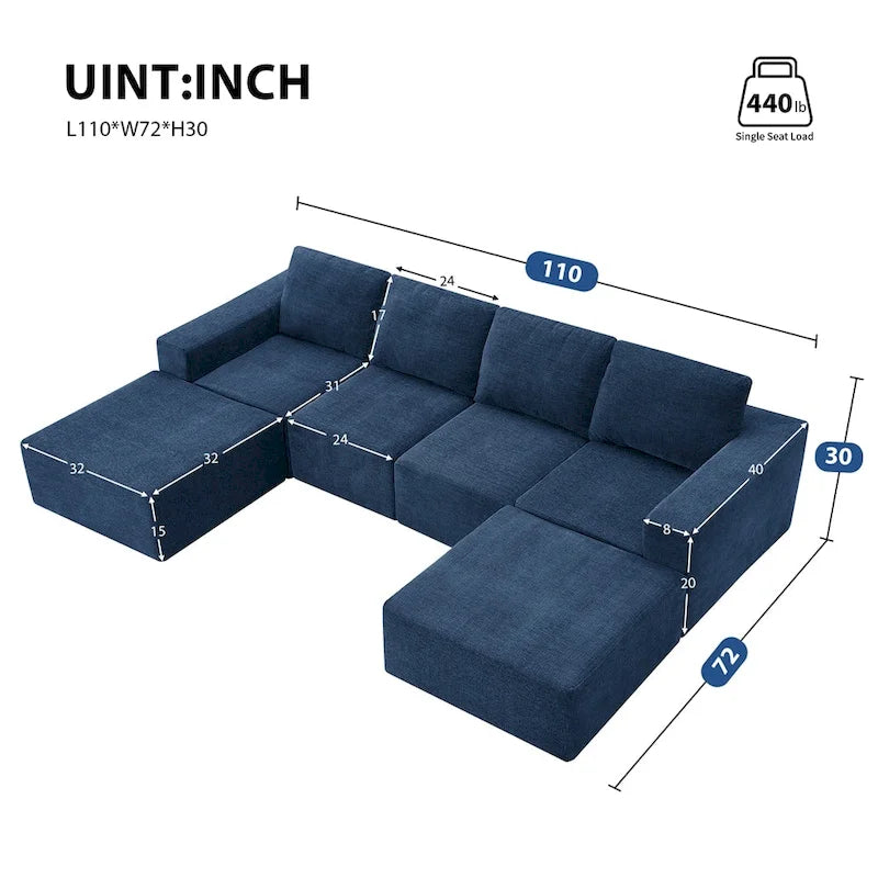 Modular U Shaped Sectional Sofa,Luxury Chenille Floor Couch Set