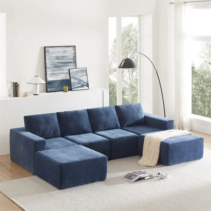 Modular U Shaped Sectional Sofa,Luxury Chenille Floor Couch Set