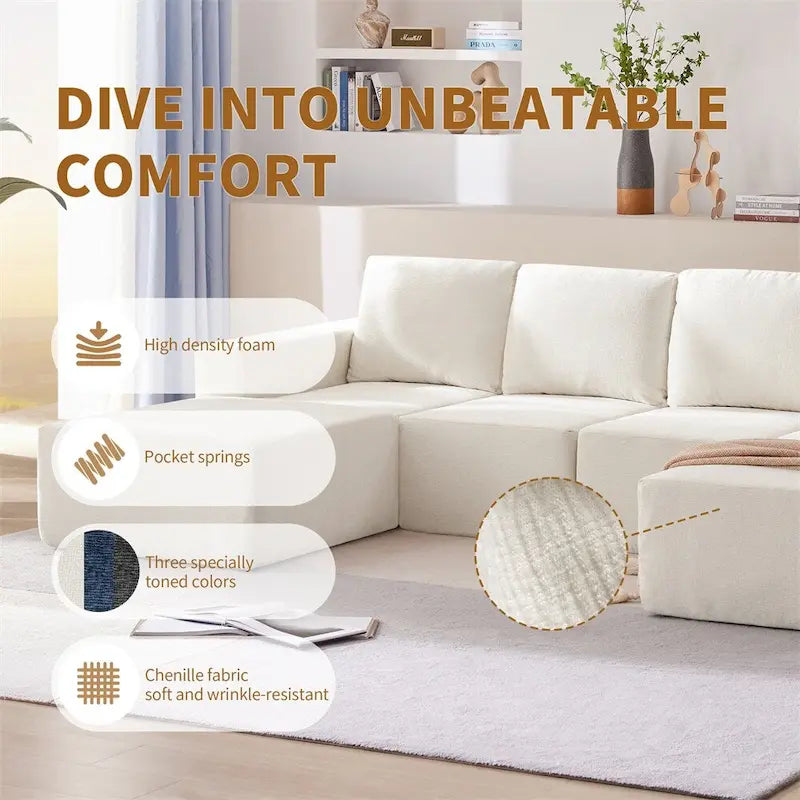 Modular U Shaped Sectional Sofa,Luxury Chenille Floor Couch Set