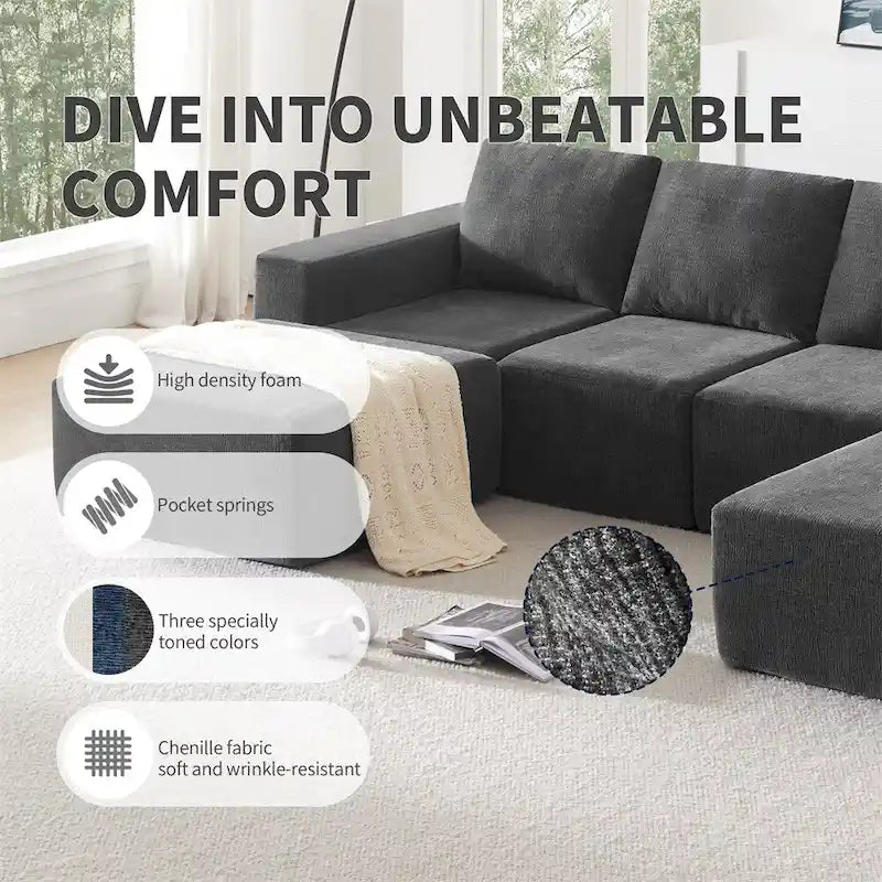 Modular U Shaped Sectional Sofa,Luxury Chenille Floor Couch Set