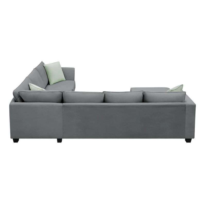 112-inch L-shaped 7-seat Modular Sectional Sofa with Ottoman and Three Pillows - 112W x 87D x 33H