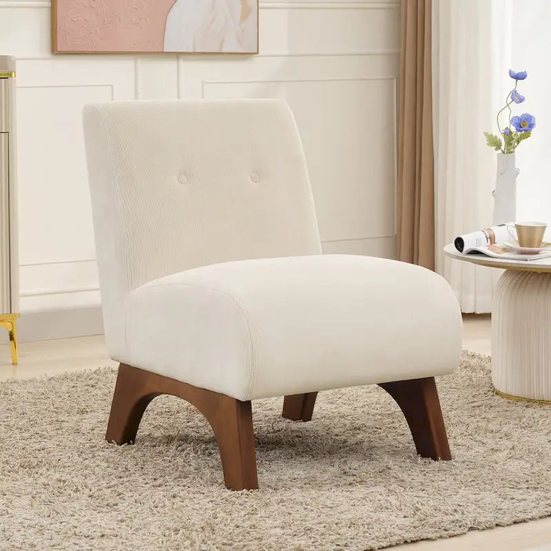 Corduroy Aremless Accent Chair with Solid Wood Legs & Padded Seat