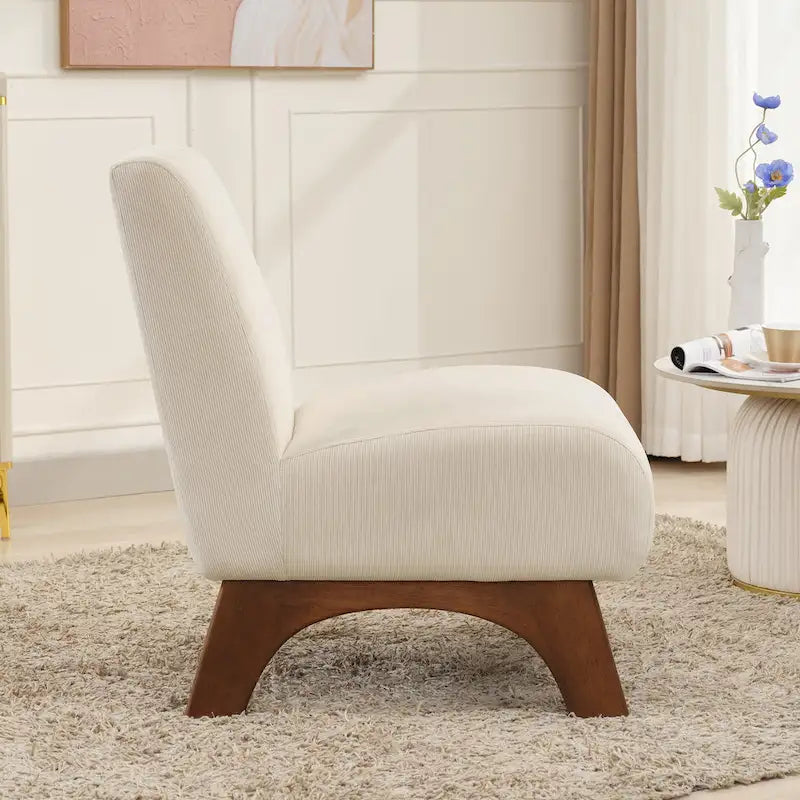 Corduroy Aremless Accent Chair with Solid Wood Legs & Padded Seat