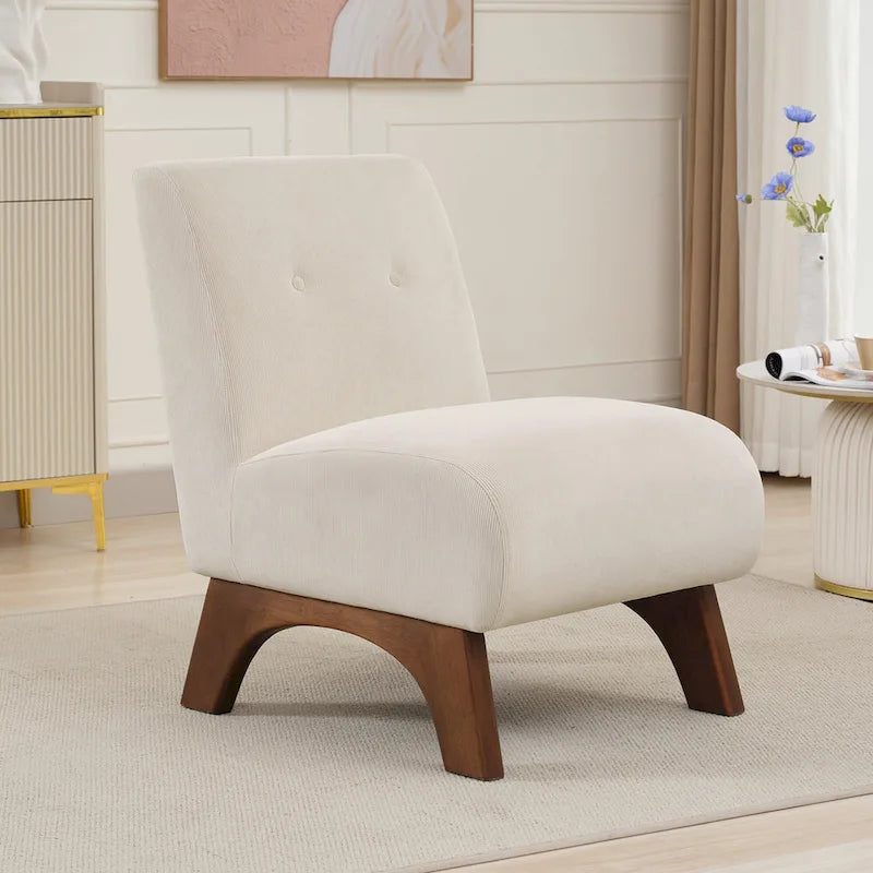 Corduroy Aremless Accent Chair with Solid Wood Legs & Padded Seat