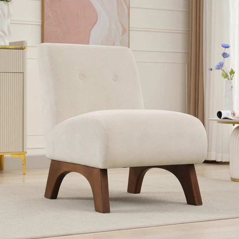 Corduroy Aremless Accent Chair with Solid Wood Legs & Padded Seat
