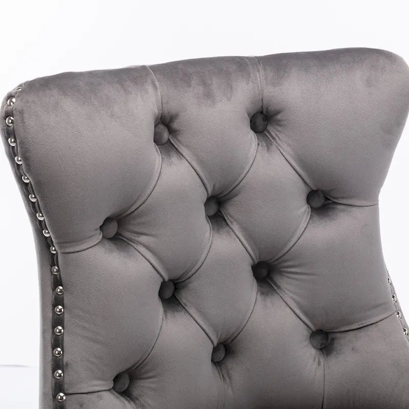 Velvet Upholstered Barstools with Button Tufted Decoration and Wooden Legs, and Chrome Nailhead Trim, Leisure Style Bar Chairs