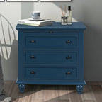Solid Pine Wood End Table with Pull-out Tray and 3 Drawer, Easy Assembly