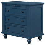 Solid Pine Wood End Table with Pull-out Tray and 3 Drawer, Easy Assembly