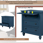 Solid Pine Wood End Table with Pull-out Tray and 3 Drawer, Easy Assembly