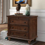Solid Pine Wood End Table with Pull-out Tray and 3 Drawer, Easy Assembly