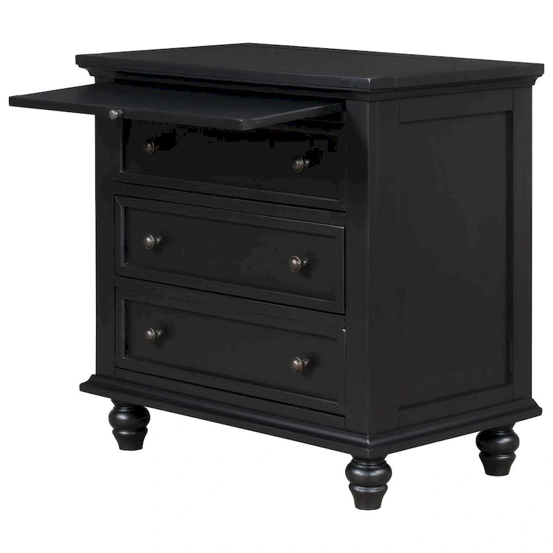 Solid Pine Wood End Table with Pull-out Tray and 3 Drawer, Easy Assembly