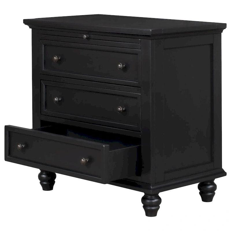 Solid Pine Wood End Table with Pull-out Tray and 3 Drawer, Easy Assembly