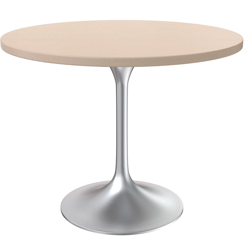 LeisureMod Verve 36 Round Dining Table with MDF Wood TableTop and Brushed Chrome Base for Kitchen & Dining Room