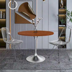 LeisureMod Verve 36 Round Dining Table with MDF Wood TableTop and Brushed Chrome Base for Kitchen & Dining Room