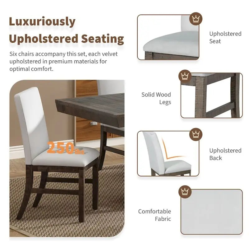 Traditional 7-Piece 72 Wood Extendable Dining Table Set