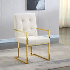Modern Velvet Dining Arm Chair Set of 1, Tufted Design and Gold Finish Stainless Base