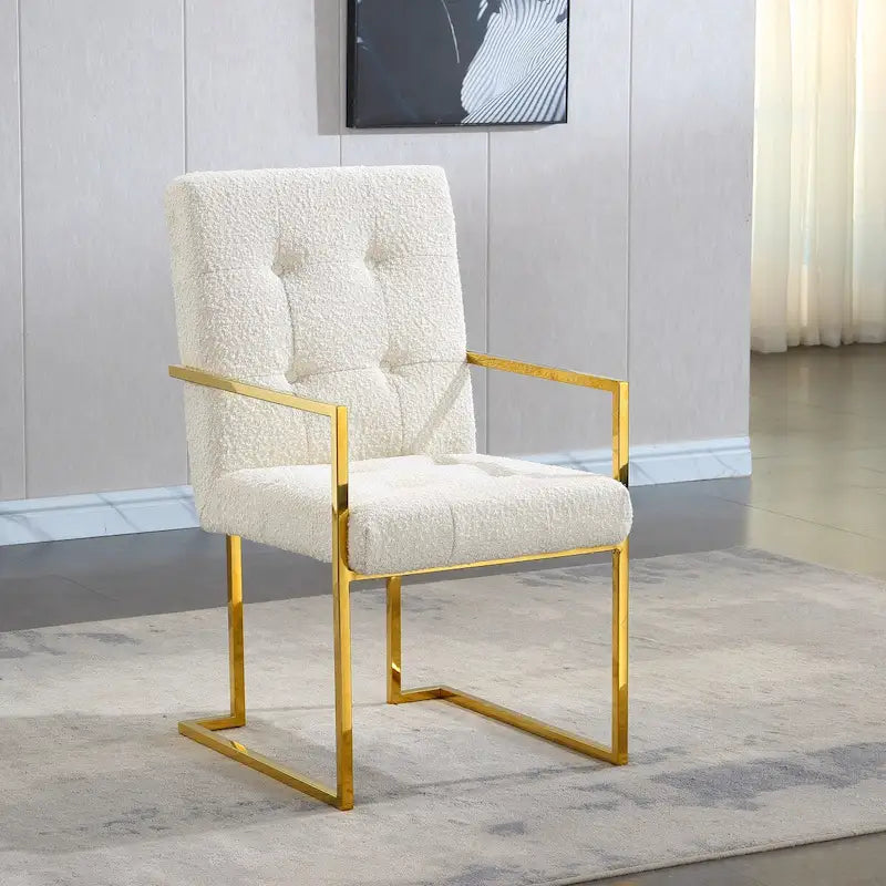 Modern Velvet Dining Arm Chair Set of 1, Tufted Design and Gold Finish Stainless Base