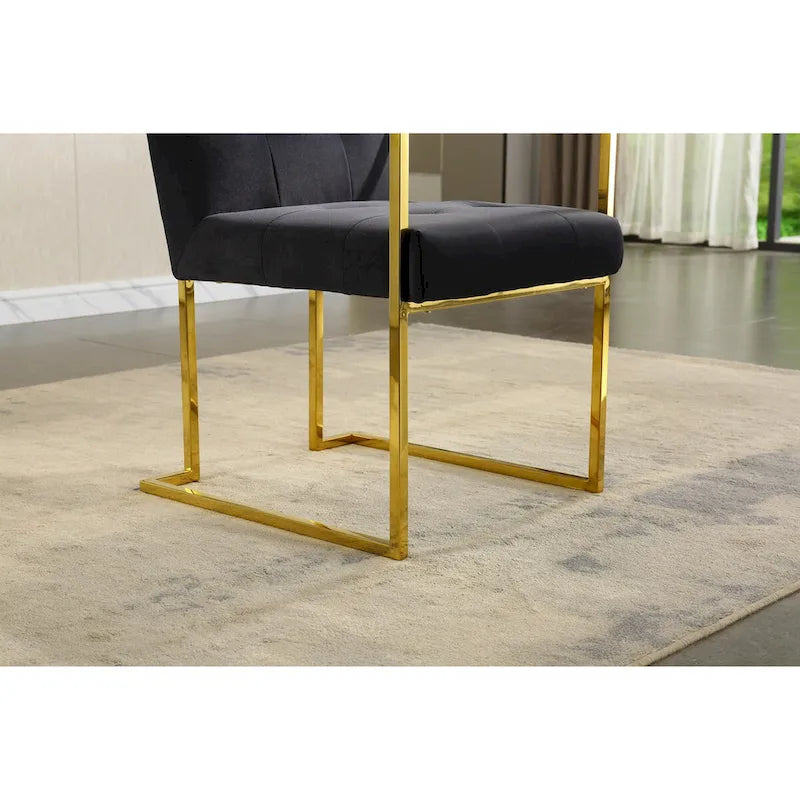 Modern Velvet Dining Arm Chair Set of 1, Tufted Design and Gold Finish Stainless Base