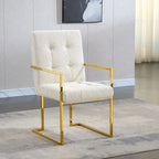 Modern Velvet Dining Arm Chair Set of 1, Tufted Design and Gold Finish Stainless Base