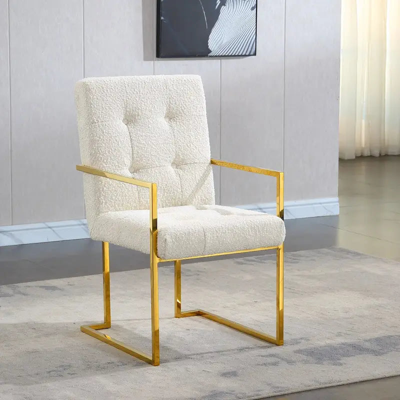 Modern Velvet Dining Arm Chair Set of 1, Tufted Design and Gold Finish Stainless Base