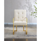 Modern Velvet Dining Arm Chair Set of 1, Tufted Design and Gold Finish Stainless Base