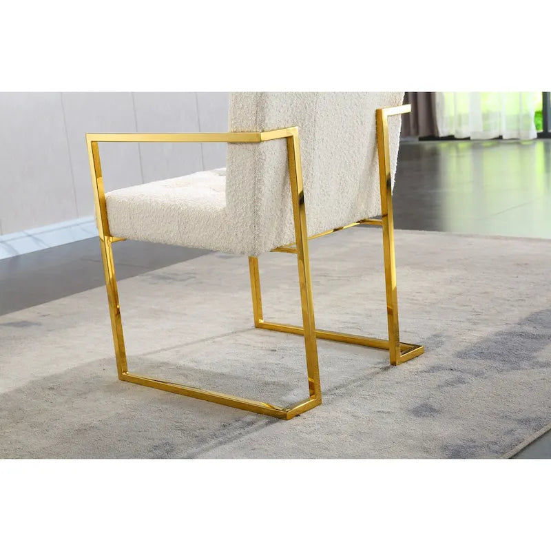 Modern Velvet Dining Arm Chair Set of 1, Tufted Design and Gold Finish Stainless Base