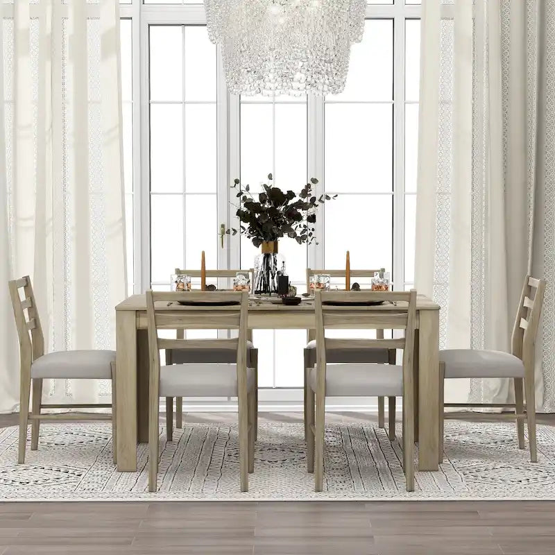 7-Piece Wooden Dining Table Set with 12 Leaf
