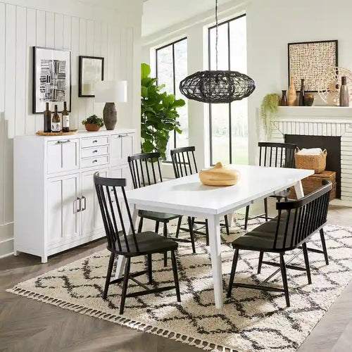 Capeside Cottage White and Black 6 Piece Rectangular Table Set