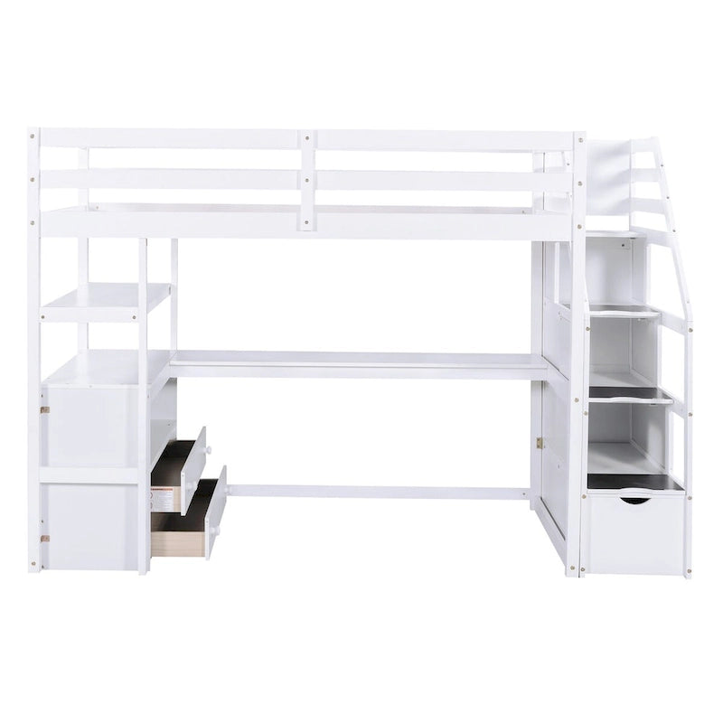 Nestfair Twin Size Loft Bed with Desk and Shelves
