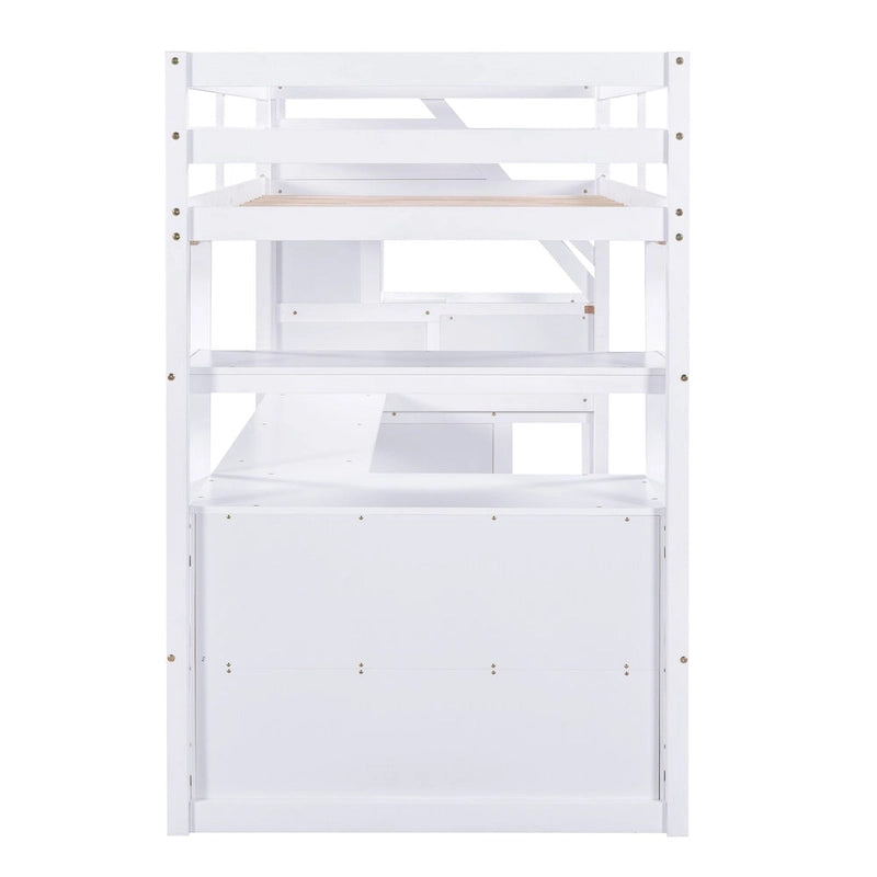 Nestfair Twin Size Loft Bed with Desk and Shelves