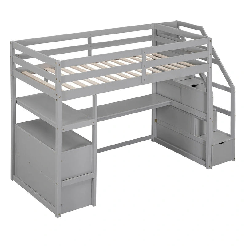 Nestfair Twin Size Loft Bed with Desk and Shelves