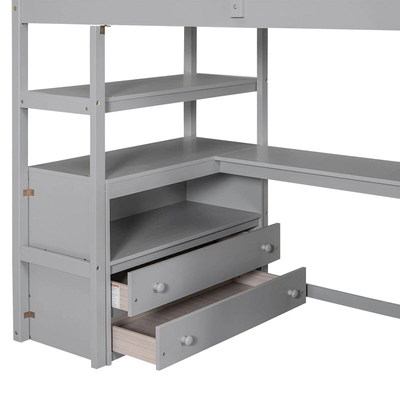 Nestfair Twin Size Loft Bed with Desk and Shelves