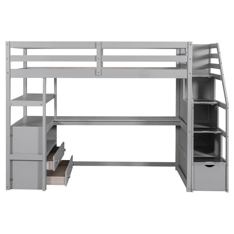 Nestfair Twin Size Loft Bed with Desk and Shelves