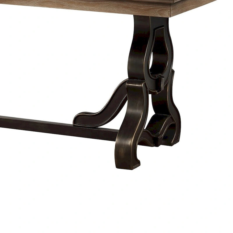 68 Inch Wooden Dining Table with Ornate Trestle Base, Brown