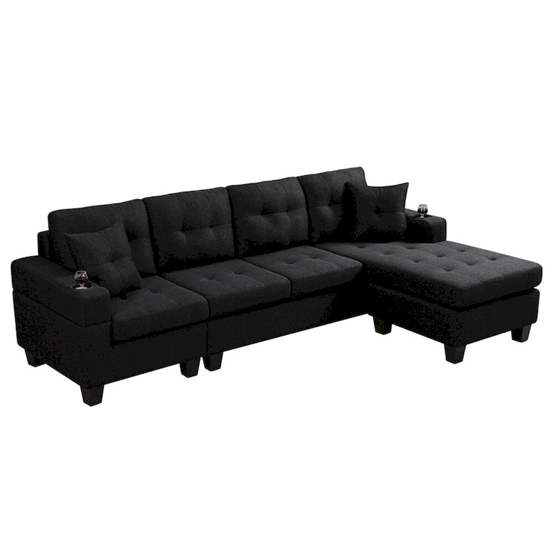Sectional Sofa Living Room with L Shape Chaise Lounge and cup holder