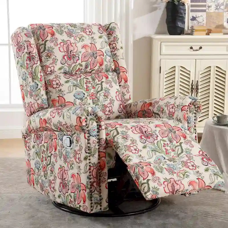HOMYKA Floral Manual Recliner Swivel Rocking Chair Glider Set of 2