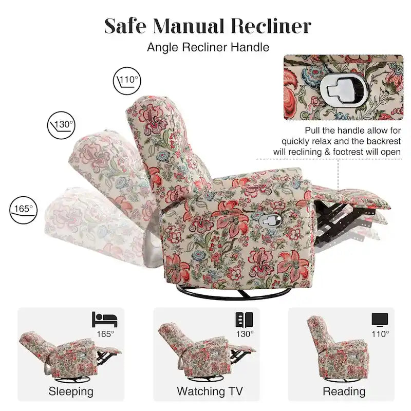 HOMYKA Floral Manual Recliner Swivel Rocking Chair Glider Set of 2