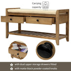 Shoe Rack with Cushioned Seat and Drawers, Multipurpose Entryway Storage Bench (Antique Navy)