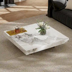 Modern 42 Faux Marble Square Coffee TableGlossy Sintered Stone Tabletop
